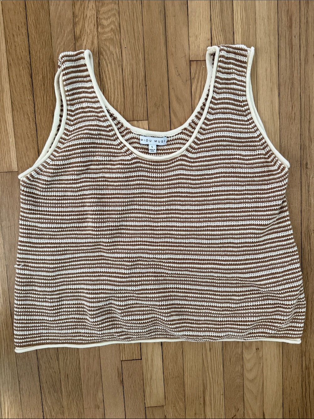 Striped Brown and Cream Knit Tank Top by Miu Muu